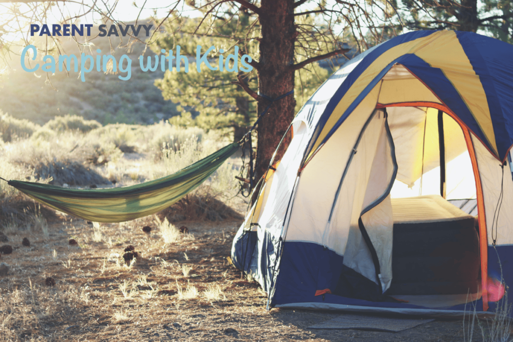 camping with a kids. A photograph of a tent and hammock at a campsite